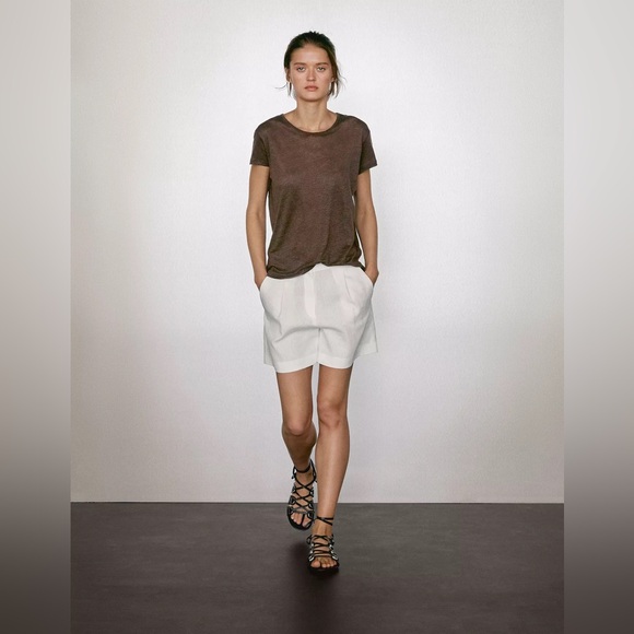 Massimo Dutti 100% Linen Short Sleeve Tee - Picture 1 of 6